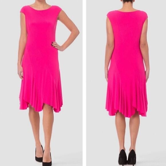 Joseph Ribkoff Short Cap Sleeve Asymmetrical Flowy Midi Dress Women 10 Pink - Picture 10 of 10